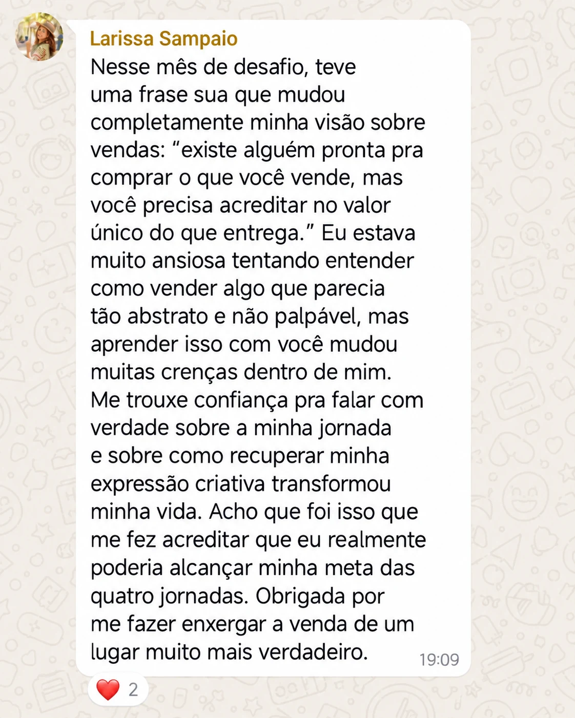 Depoimento real enviado por participante